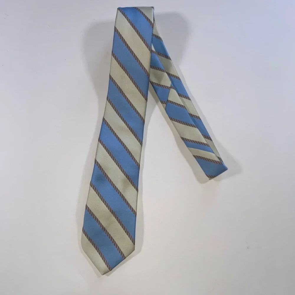 Salvatori Mens Blue and Champagne Gold Diagonal Striped‎ Classic Necktie